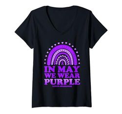 Mujer En mayo usamos el mes de concientización sobre el lupus morado Camiseta Cuello V