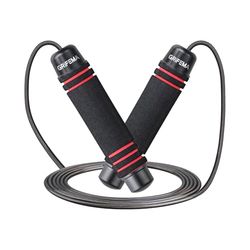 GRIFEMA GA5004, springtouw, antislip schuimhandvat, geschikt voor volwassenen en kinderen voor dagelijkse lichaamsbeweging, gewichtsverlies, vetverbranding,2.8m，zwart