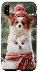 Papillon Dog Snowman Christmas Winter Scene Case for iPhone XS Max