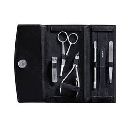 WOMO 6-Piece Manicure Set (Small Clips, File, Tweezers, Scissors, Pushers), Black, Regular, Contemporary