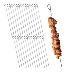 Relaxdays Set 30 Spiedini in Acciaio Inox per Barbecue, Spiedi da Griglia per Carne e Verdure al BBQ, L: 28cm, Argentato