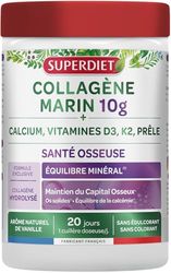 SUPERDIET - COLLAGÈNE MARIN - SANTÉ OSSEUSE & ÉQUILIBRE MINÉRAL - OS SOLIDES - Collagène hydrolysé à haute assimilation - Fabrication française - 240g