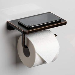 Linkaa Soporte de Papel higiénico con Estante de Bronce aceitado, Soporte de Pared para decoración de baño, Acabado Mate de Aluminio Inoxidable, Estante de Almacenamiento de Accesorios de baño para
