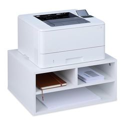 Relaxdays Soporte de Impresora, 3 Compartimentos, Estante Escáner, Balda para Escritorio, 22,5 x 47 x 40 cm, Blanco, Tablero de Fibras