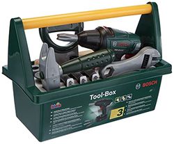 Theo Klein 8429 Caixa de ferramentas Bosch, com serra, martelo, alicates e muito mais, chave de fenda elétrica a pilhas, medidas: 31 cm x 16,5 cm x 22,5 cm, brinquedo para crianças a partir de 3 anos