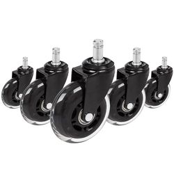 hjh OFFICE 729404 Stol på hjul 5x ROLO SKATE 11mm/75mm med låsbar broms | Hårda golv - 5-pack, Högkvalitativa hjul i Skate-design för hårda golv, Glider tyst utan störande ljud