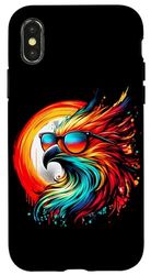 Custodia per iPhone X/XS Cool Tie Dye Phoenix Occhiali Da Sole Uccello Illustrazione Art