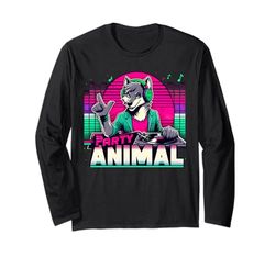 Fiesta Animal DJ EDM Música Lobo Fursona Peludo Fandom Retro Manga Larga