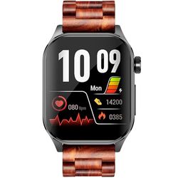 Knauermann PRO 3 (2024) zwart - gezondheidshorloge smartwatch met telefoonfunctie - OSRAM sensoren - ECG + HRV-functie - BT Bluetooth - slaapapneu - bloeddruk - echt houten band donkerbruin, 14-24,