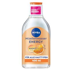 NIVEA Acqua micellare Energy (400 ml), tonico viso senza profumo con aminoacidi complesso e 3 antiossidanti, acqua detergente micellare con residui 0% per una sensazione di pelle rinvigorita