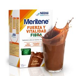 Meritene, Fuerza y Vitalidad Fibra, Sabor Chocolate, Fuerza para tus Músculos, Vitalidad para ti, Solución Nutricional Adultos con Fibra, Proteínas, Vitaminas y Minerales, 14 Sobres, 490 gr