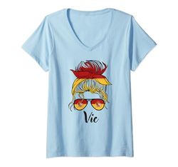 Mujer Vic Girl, Bandera España España Camiseta Cuello V