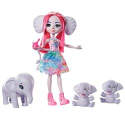 ​Enchantimals Familiespeelset, Esmeralda Olifant Pop (15 cm) met 3 olifantenvriendjes en 1 fopspeen, collectie Zonnige Savanne, geweldig cadeau voor kinderen van 3 tot 8 jaar, GTM30