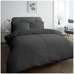 GC GAVENO CAVAILIA Luxury Duvet Set Plain Dyed Pleated Quilt Cover Bedding, Polyester, 50% Cotton, Charcoal, Superking