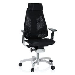 hjh OFFICE 652602 Silla de Oficina GENIDIA Pro Tejido de Malla Negro, Silla ejecutiva ergonómica, reposabrazos y reposacabezas Ajustables