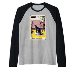 Tarot Card The Chariot Cat Robot Aspirador Divertido Gato Camiseta Manga Raglan