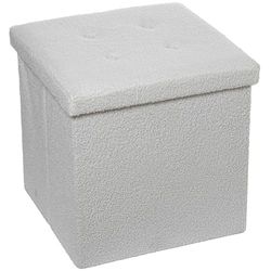 DRW Opvouwbare zitzak met opbergruimte van polyester, wit, pluche, 45 x 45 x 45 cm