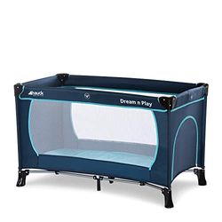 hauck Dream N Play Plus parque infantil dobrável para bebé, berço de viagem para bebé desde o nascimento até 15 kg, saco de transporte, 120 x 60 cm - marinho / turquesa