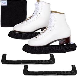 CRS Cross Skate-skydd, blötläggare och handduk presentset – skridskoåkning skydd och mjuka skridskor bladskydd för konståkning eller hockey (Biellmann Black, Small)