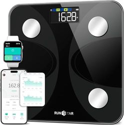 Våg för kroppsvikt och fettprocent RunSTAR Ultraprecis digital noggrann smart badrumsvåg med stor display 13 kroppssammansättningsanalysator Synkroniseringsapp Viktvåg BMI hälsomonitor-400lb