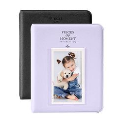 OBERSTER Photo Album with 64 Pockets for Fujifilm Instax Mini 7s, 8, 8+, 9, 25, 50s, 70, 90, 5 x 7.6 cm, Compatible with Instant Camera, Photobook, Name Card Holder (Black+Purple) (Schwarz + Violett)