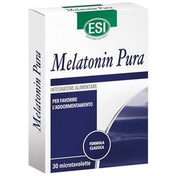 ESI - Melatonin Pura, Integratore Alimentare di Melatonina, Favorisce il Sonno e Contrasta gli Effetti del Jet Lag, Senza Glutine e Vegan, 30 Microtavolette