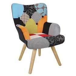HOME DECO KIDS, HD6900, Fauteuil Helsinki Enfant Style Scandinave, Tissu Patchwork, Pieds en Hêtre, Dossier Plein et Incurvé, Confortable et Élégant, Multicolore 59x70x72 cm