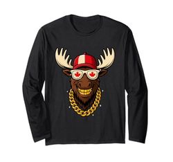 Cool Moose Vibes – Funny Canada Day Maple Leaf Flag Tee Maglia a Manica