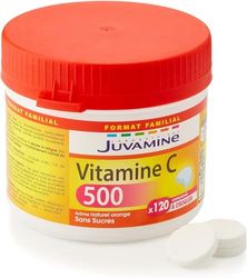 JUVAMINE - Vitamina C 500 mg - 120 Comprimidos Masticables - Formato Maxi - Sistema Inmunitario - Reduce el Cansancio - Energía y Vitalidad - Aroma Natural de Naranja