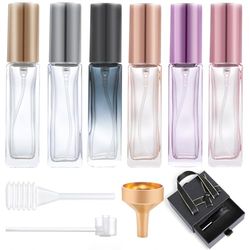 AiQInu 6 st påfyllningsbara parfymhållare för resor, 10 ml, tom sprayflaska med droppare och tratt, återanvändbar, bärbar ångardispenser för resor, fest, vardag