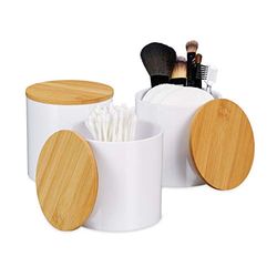 Relaxdays Cotton Swab Storage Container Set of 3, Pad Holder, Lidded, Easy-Care, Acrylic Organiser, Natural/White