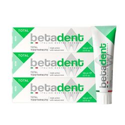 Betadent KIT 3 DENTIFRICIO TOTAL Tripla azione anti placca, tartaro, carie, gengive infiammate. Con Menta Naturale, Alito fesco. 3x100ml