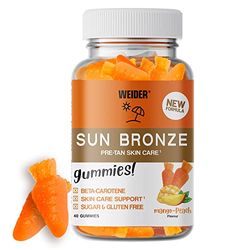 Weider Sun Bronze Gummies (40 Gums) Mango-Peach Flavour. Gummies with Beta-Carotene, Lutein, Zeaxanthin and Vitamin A. to Enhance Your Tanning and Maintain Your Skin. Sugar Free.