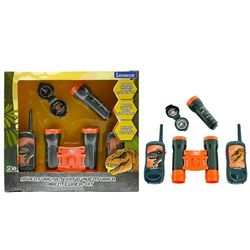 Lexibook, Dinosauro, Set da Avventuriero per Bambini, Walkie-Talkie 120m, Binocolo, Bussola, Torcia, Grigio/arancione, RPTW12DINO