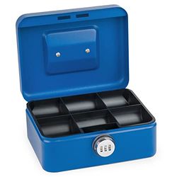 SAX Geldcassette met cijferslot, extra sterk slot, 20 x 16 x 9 cm, medium, blauw (0-822-14)