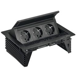 cyclingcolors 1 x stekkerelement, stekkerdoos, 3 x 230 V, Schuko IP20-kabel, 3 m plaatdikte 10-50 mm, kantoor, vergadertafel, keuken, lounge, zwart