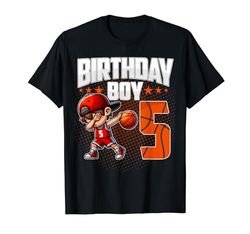 5° compleanno ragazzo basket dabbing 5 anni bambino compleanno Maglietta