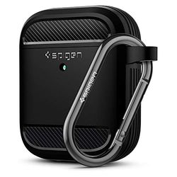 Spigen Rugged Armor Progettato per Apple Airpods 1 & 2 Custodia Cover Case [Luce LED visibile] - Nero Opaco