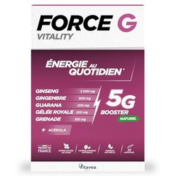 Vitavea Force G Vitality - Complément alimentaire énergie - Actifs renforcés - Ginseng, Gingembre, Guarana, Gelée Royale, Grenade, Acérola - 10 ampoules - 10 jours - Fabriqué en France