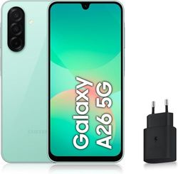 Samsung Galaxy A26 5G, Android smartphone, 128 GB, snellader 25 W inbegrepen, smartphone ontgrendeld, watergroen