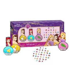 Disney Princess Nail Art Set for Girls – 3 Water-Based Polishes (Pink, Yellow, Turquoise) & Princess Nail Stickers – Non-Toxic, Washable & Fun Nail Kit for Kids Ages 3+ – Best Gift for Girls