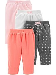 Simple Joys by Carter's Baby Girls' 4-Pack Fleece Pants Casual, Charcoal Dots/Orange/Pink/White, Premature (Pack of 4)