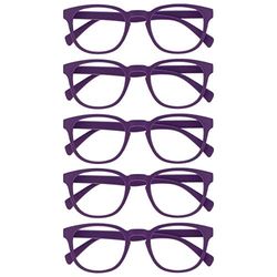 OPULIZE Pop Gafas de Lectura Pack de 5 Redondas Violeta Mate Satinado Bisagras con Muelle Resistentes a los Arañazos Hombre Mujer RRRRR2-5 +3.00