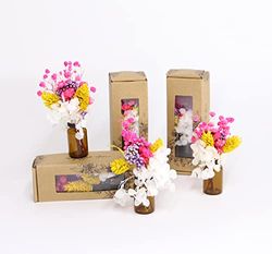 Kunstharz.Art - Cadeau voor Moederdag - Mini droogboeket in roze, wit en paars met geschenkverpakking (3 stuks) - Mini boeket met gedroogde bloemen (variant E)