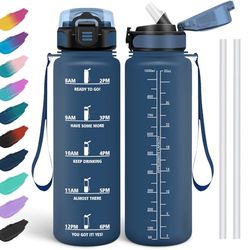 HoneyHolly Libre de Drinkfles, BPA-vrij, lekvrij, drinkfles met rietje, recyclebaar, motiverende drinkfles, fitnessstudio voor school, fitnessstudio, kantoor, sport