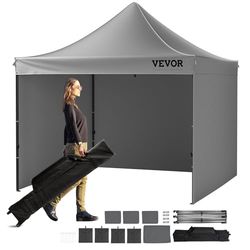 VEVOR 10 x 10 fot pop-up baldakin med avtagbara sidoväggar, omedelbart tak, bärbart lusthus och hjulväska, UV-resistent vattentät, sluten baldakintält för utomhusevenemang, uteplats, trädgård, fest,