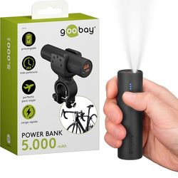 Goobay 60656 Bike Powerbank 5.0 5000 mAh Incl. Soporte Reforzado para Manillar de Bicicleta/Bateria Externa para Ebike/Cargador con Quickcharge & Power Delivery/Cargador para Samsung, Apple