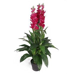Leaf Planta de orquídea artificial de 100 cm, extra grande em vaso de plástico preto, rosa escuro