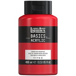Liquitex 8870319 Basics – akrylfärg, monopigmenterade konstnärspigmenterade ljusäkta, medelviskositet, arkivkvalitet, sidenglänsande finish, 400 ml flaska – kadmiumröd medelnyans