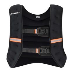TREXO Gewogen trainingsvest 10 kg vulling stalen ballen universele maat reflecterende bandjes gewogen running kracht training zwart WV-10